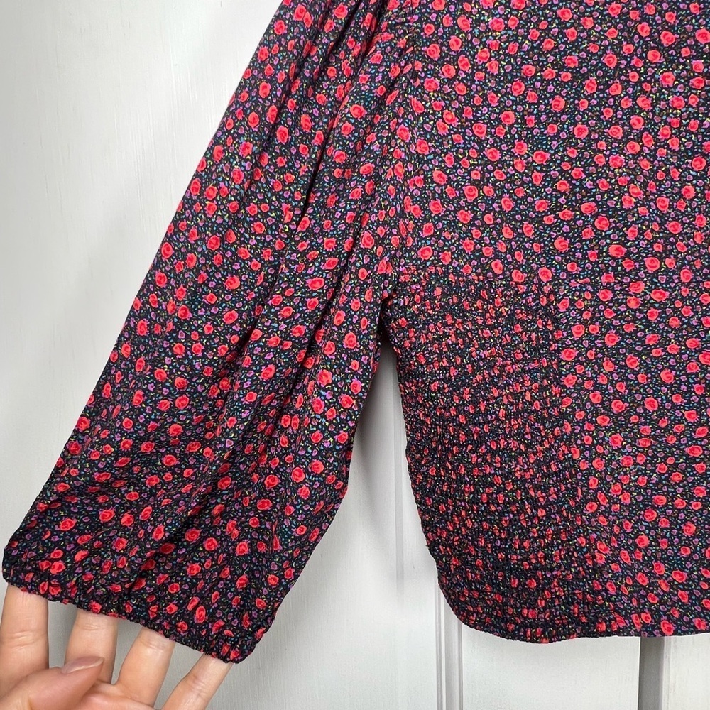 NWOT Zara Red and Black Floral Puff Sleeve Sweetheart Crop Top Side Smocked Sz M - Picture 6 of 7